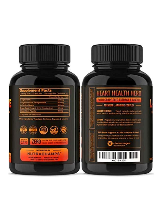 L-Arginine Nitric Oxide Supplement 1500 mg - 60 Veg Capsules