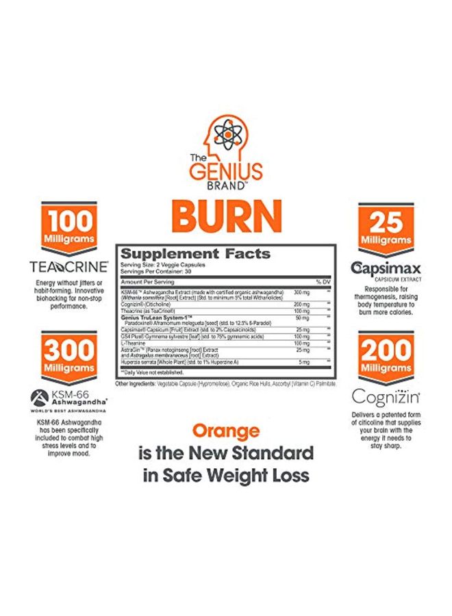Genius Burn Smart Weight Management Plus Cognitive Performance - 60 Veggie Capsules