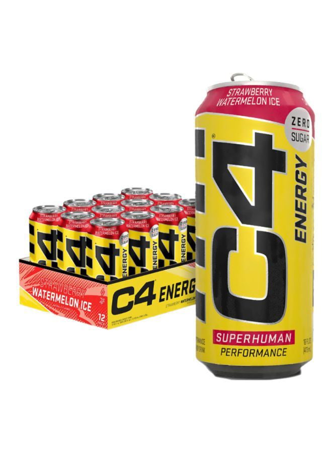 C4 Performance Energy Drink Zero Sugar Sport Plus Fitness Strawberry Watermelon Ice 473ml - Pack of 12