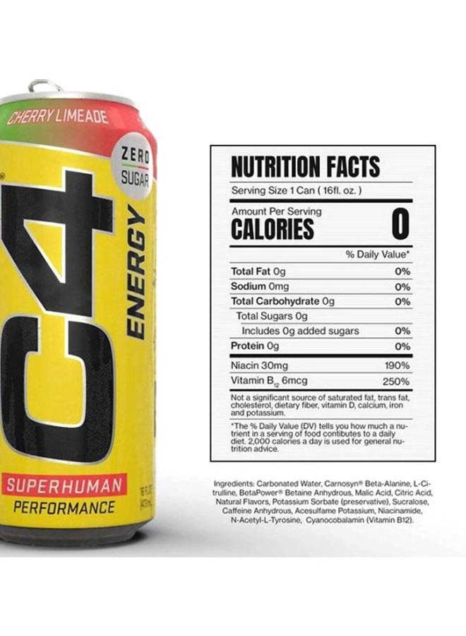 C4 Performance Energy Drink Zero Sugar Sport Plus Fitness  Cherry Limeade 473ml - Pack of 12