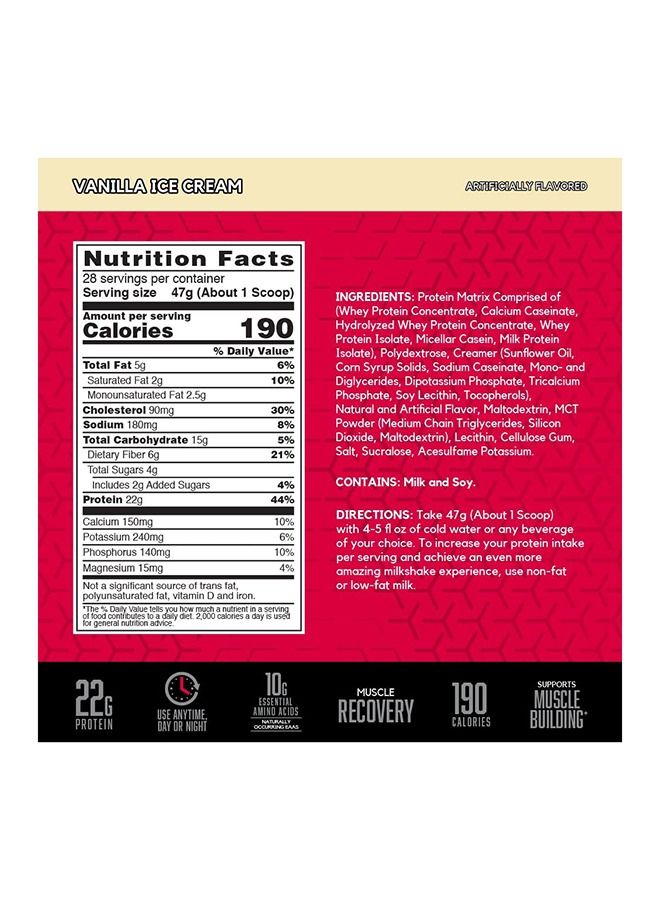 Syntha-6 Ultra Premium Protein Matrix, Whey Protein Powder, Micellar Casein, Milk Protein Isolate Powder- Vanilla Ice Cream, 2.91 lbs, 28 Servings (1.32 KG)