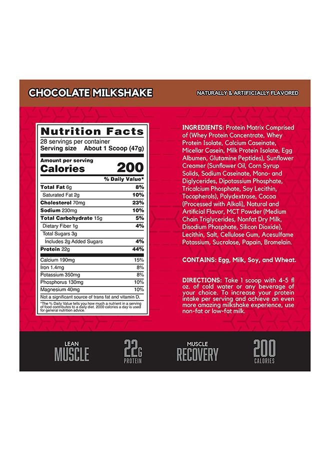 Syntha-6 Ultra Premium Protein Matrix, Whey Protein Powder, Micellar Casein, Milk Protein Isolate Powder - Chocolate Milkshake, 2.91 lbs, 28 Servings (1.32 KG)