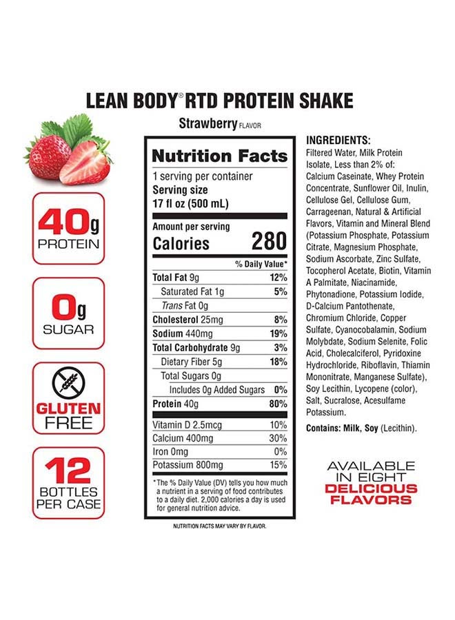 12-Piece Lean Body Ready To Drink Protein Shake-Strawberry