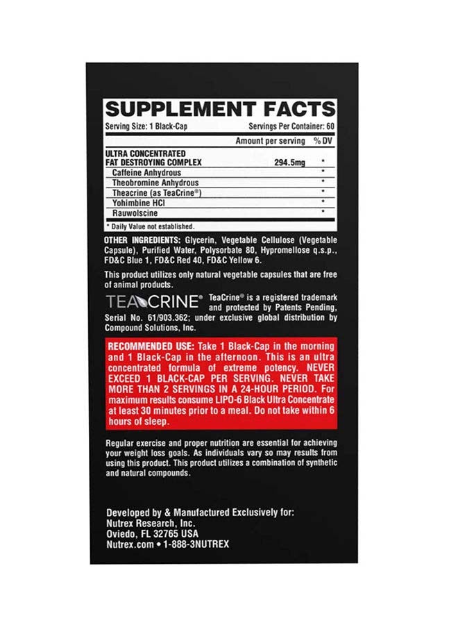 Ultra Concentration Lipo 6 Black Supplement 60  Capsules