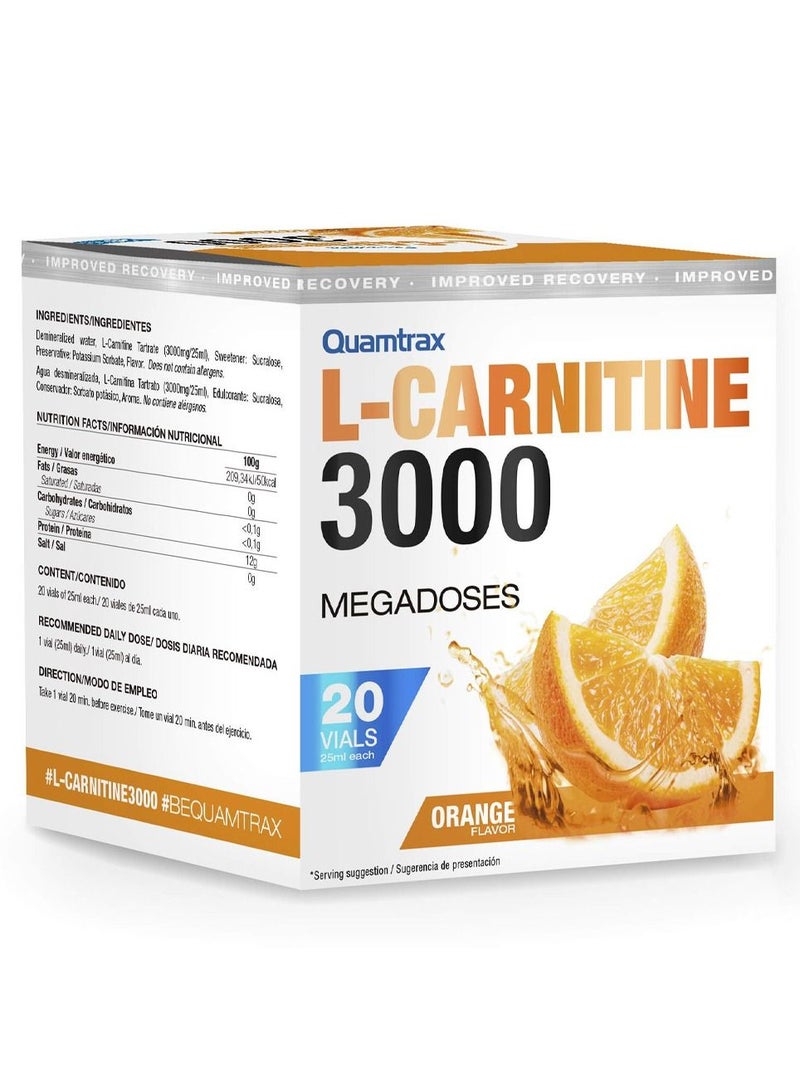 L-Carnitine 3000 Shot Orange Flavor 20 Vials 25ml