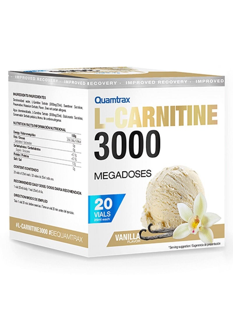 L-Carnitine 3000 Megadoses Vanilla Flavor 20 Vials 25ml