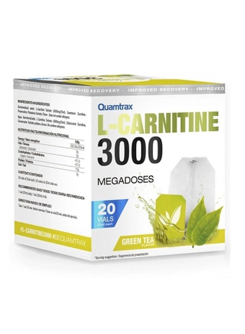 Quamtrax L-Carnitine 3000 Shot Green Tea Flavor 20 Vials 25ml