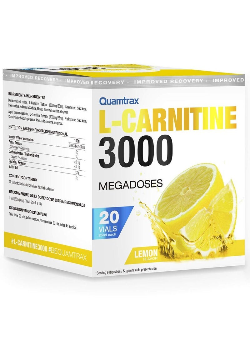L-Carnitine 3000 Megadoses Lemon Flavor 20 Vials 25ml