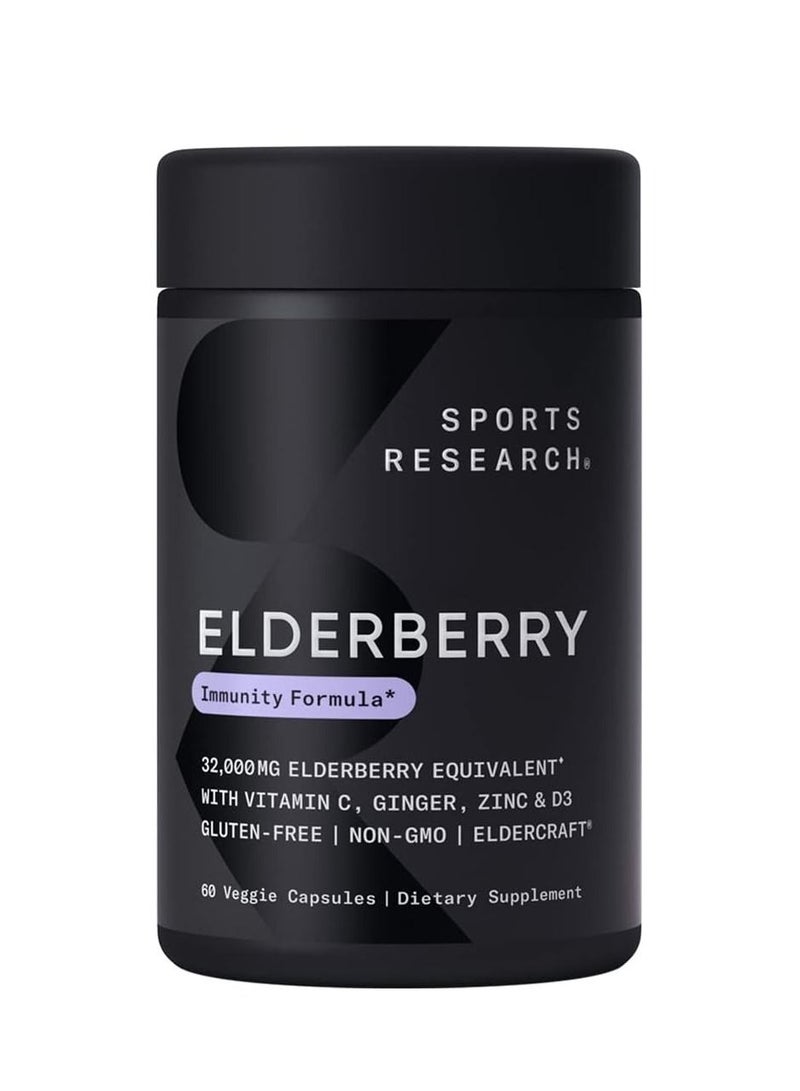 Elderberry Immune Support with Zinc Vitamin C, D3 60 Veggie Capsules