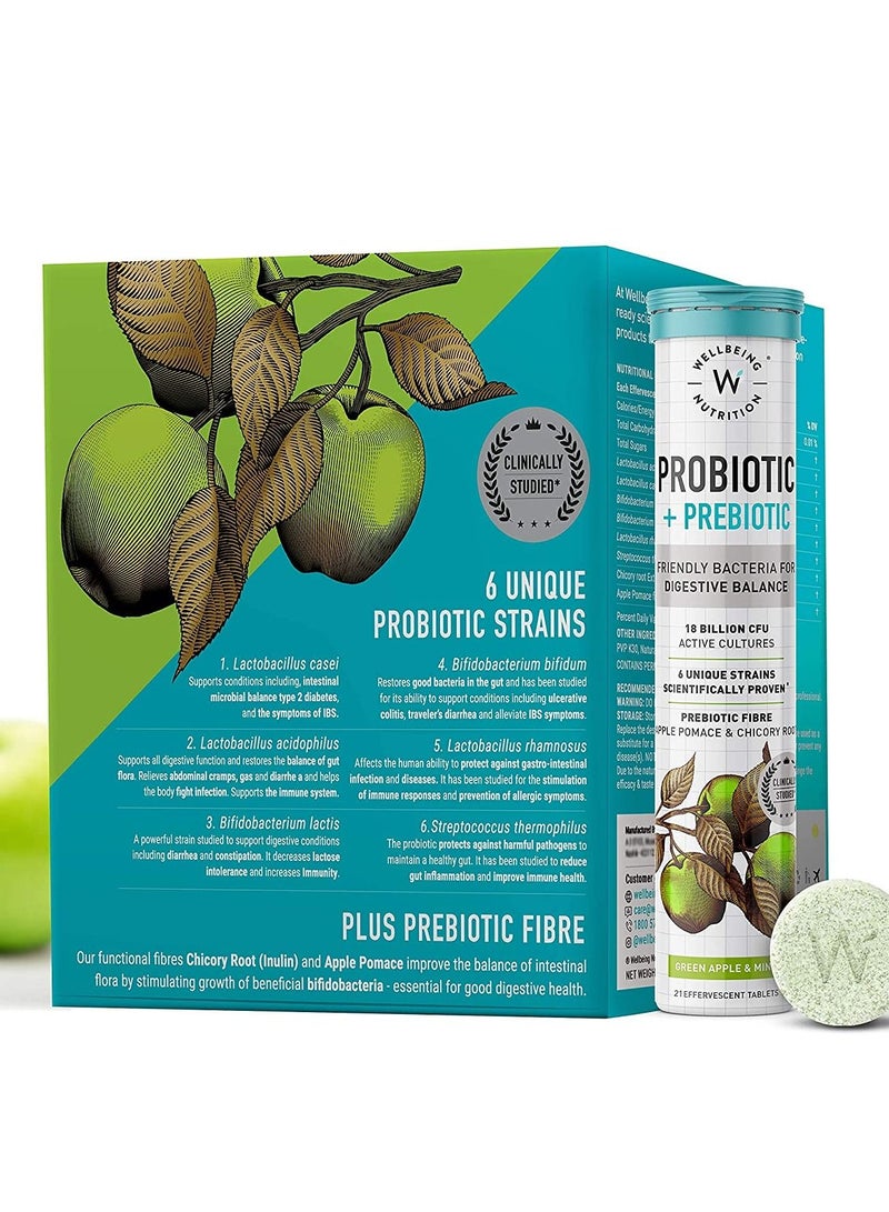 Pack of 6 Daily Probiotic + Prebiotic Plant Based 36 Billion CFU, 6 Strains for Men &and Women with Organic Fiber for Digestion, Gut Health, Metabolism 21 Tab