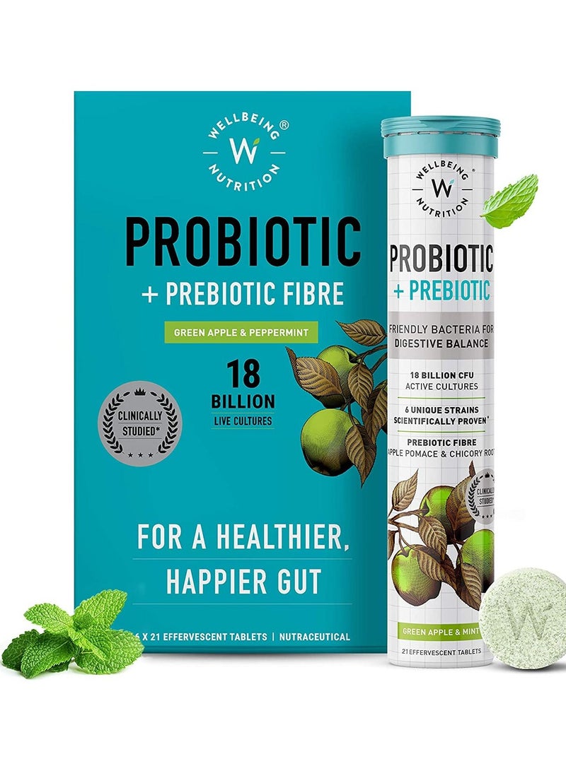 Pack of 6 Daily Probiotic + Prebiotic Plant Based 36 Billion CFU, 6 Strains for Men &and Women with Organic Fiber for Digestion, Gut Health, Metabolism 21 Tab