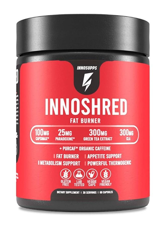Inno Shred Day Time Fat Burner 100mg Capsimax, Organic Caffeine, Green Tea Extract, Appetite Suppressant & Weight Loss Support 60 Veggie Capsules