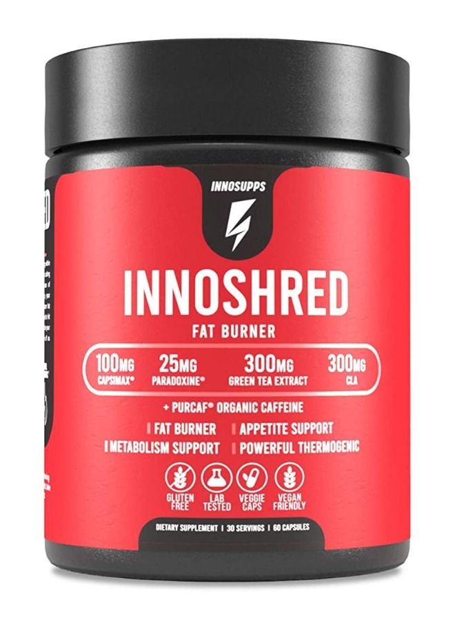 Inno Shred Day Time Fat Burner 100mg Capsimax Organic Caffeine, Green Tea Extract Appetite Suppressant & Weight Loss Support 60 Veggie Capsules