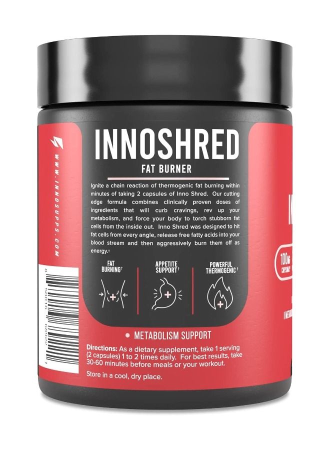 Inno Shred Day Time Fat Burner 100mg Capsimax Organic Caffeine, Green Tea Extract Appetite Suppressant & Weight Loss Support 60 Veggie Capsules