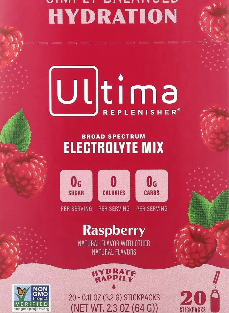 Electrolyte Drink Mix Raspberry 20 Packets 0.11 oz 3.2 g Each