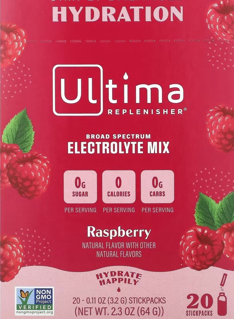Electrolyte Drink Mix Raspberry 20 Packets 0.11 oz 3.2 g Each