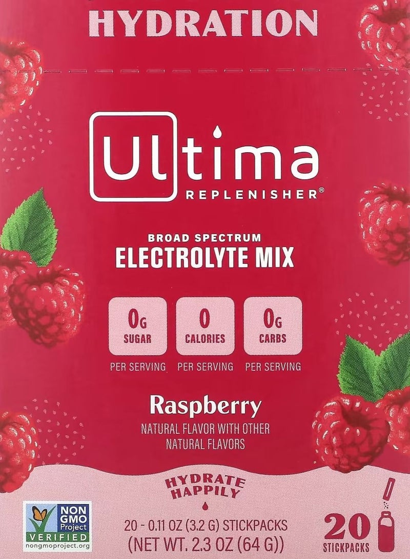 Electrolyte Drink Mix Raspberry 20 Packets 0.11 oz 3.2 g Each