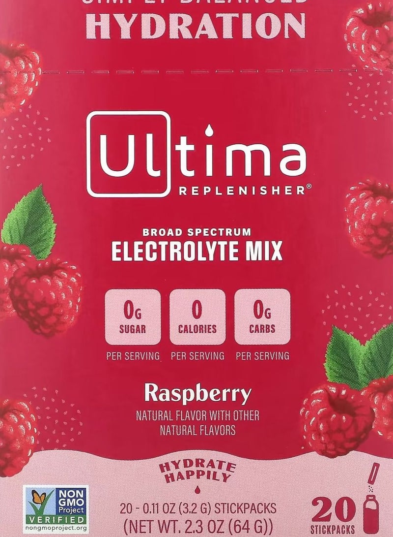 Electrolyte Drink Mix Raspberry 20 Packets 0.11 oz 3.2 g Each