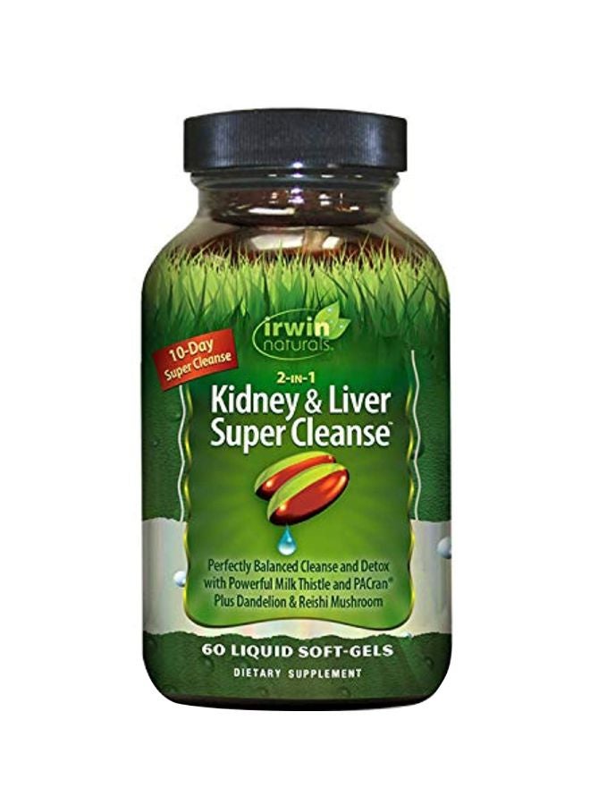 2-In-1 Kidney Plus Liver Super Cleanse Dietary Supplement 240mg - 60 Liquid Softgels