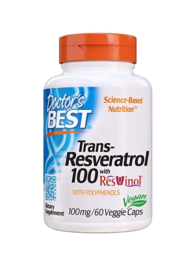 Trans-Resveratrol 100 mg Dietary Supplement - 60 Veggie Capsules