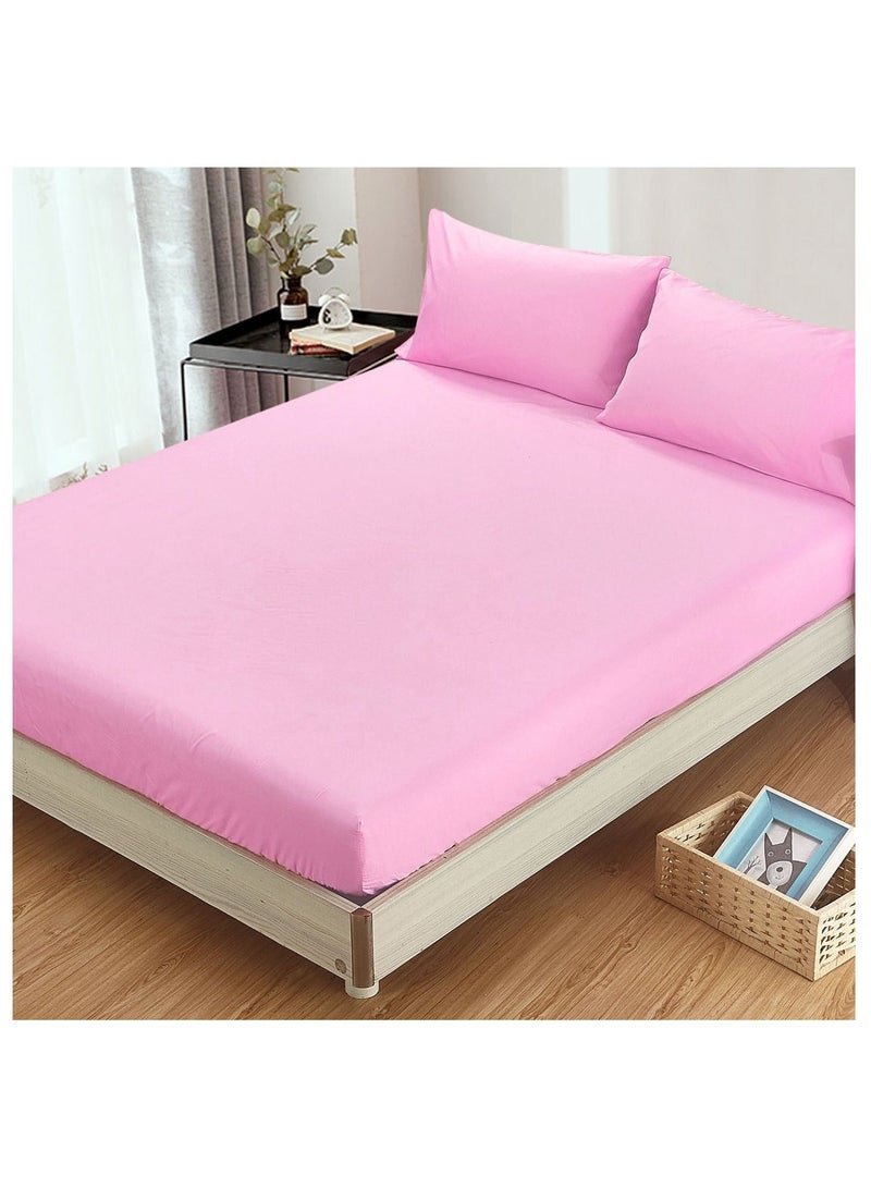 100% Turkish Cotton Fitted Sheet Set 180X200+25cm, 2 Pillow Cases 50X75 cm Pink