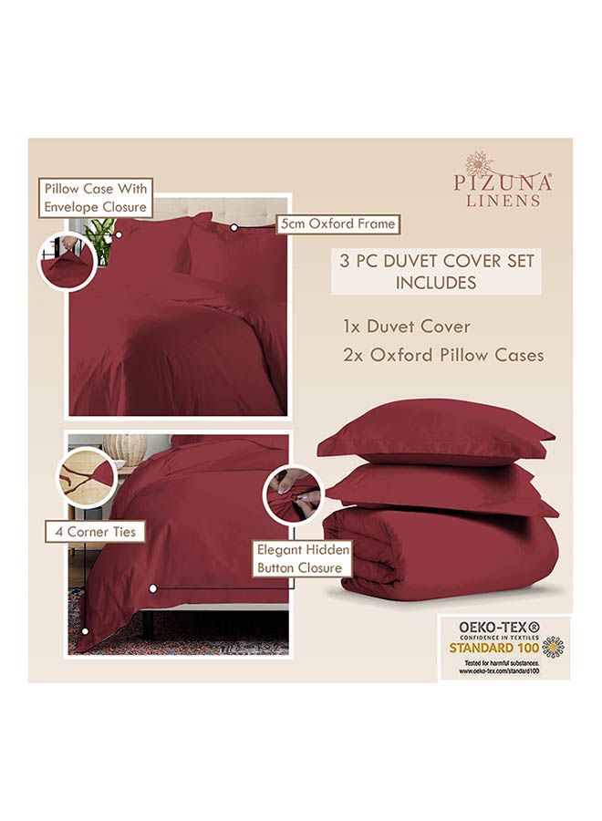 3-Piece 100 Long Staple Soft Sateen 400 Thread Count Weave King Size Duvet Cover Set Cotton Rio Red 260x220cm