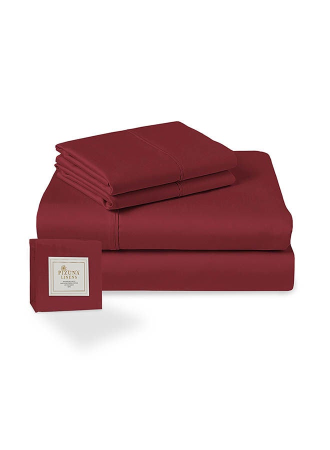 4-Piece 100 Long Staple 400 Thread Count Soft Sateen Queen Size Bed Sheets Set Includes 1xFitted Sheet 160x200+40 cm, 1xFlat Sheet 275x280 cm, 2xPillowcases 50x755 cm Cotton Rio Red