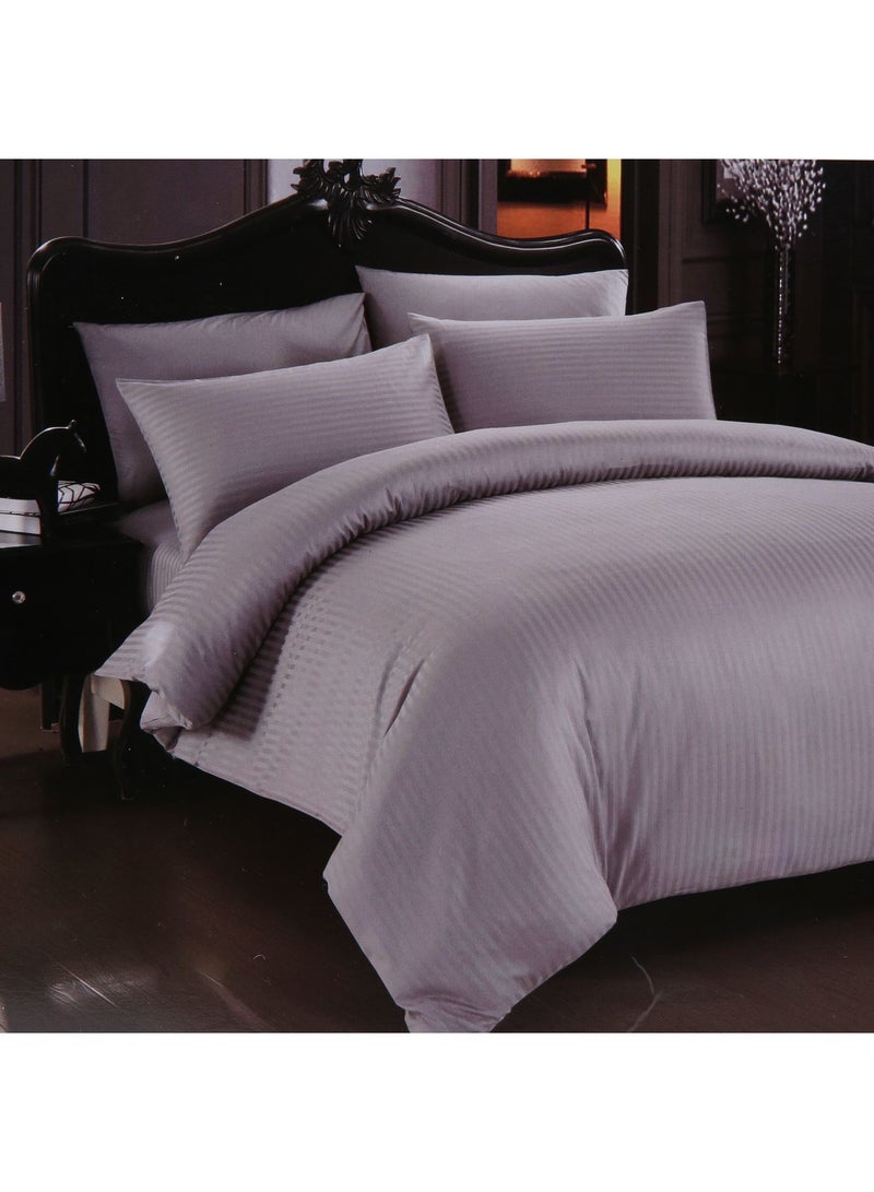 4-Piece Hotel Line Stripe Comforter Set Cotton Grey Twin