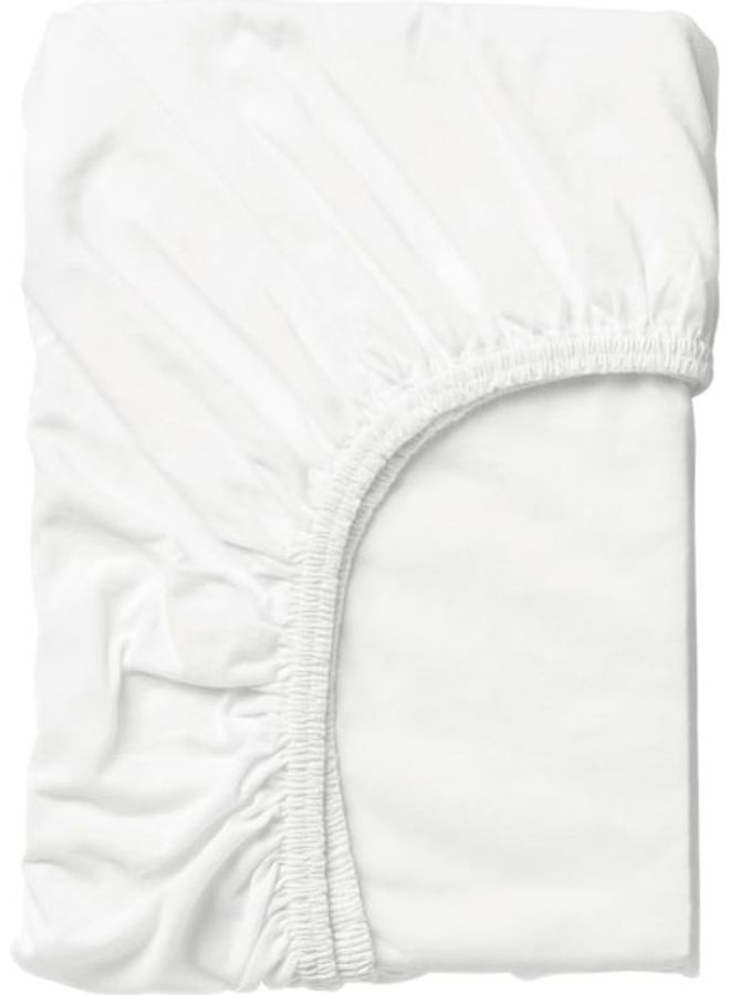 Solid Pattern Fitted Sheet Cotton White 80x130cm