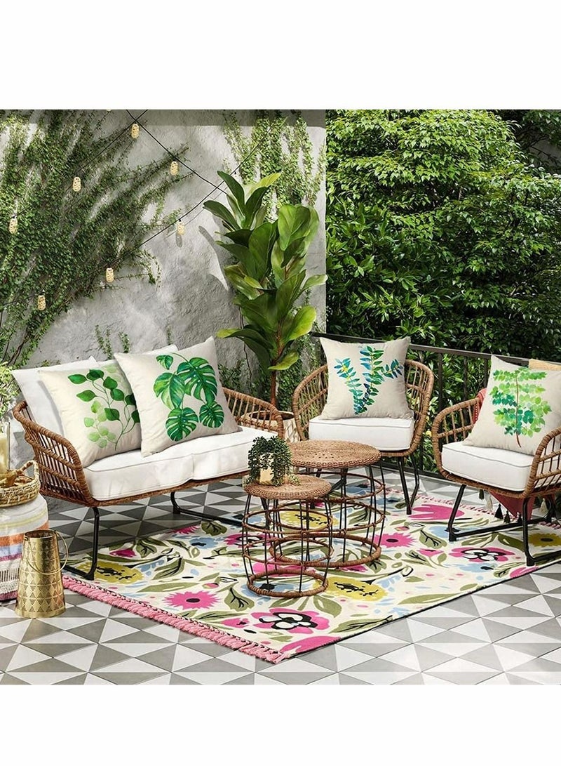 Tropical Plant Theme Pillowcase, 18 x 18 Inches, Green Leaves Pattern Waterproof Cushion Covers, Perfect to Outdoor Patio Garden Living Room Sofa Farmhouse Decor (Set of 4)