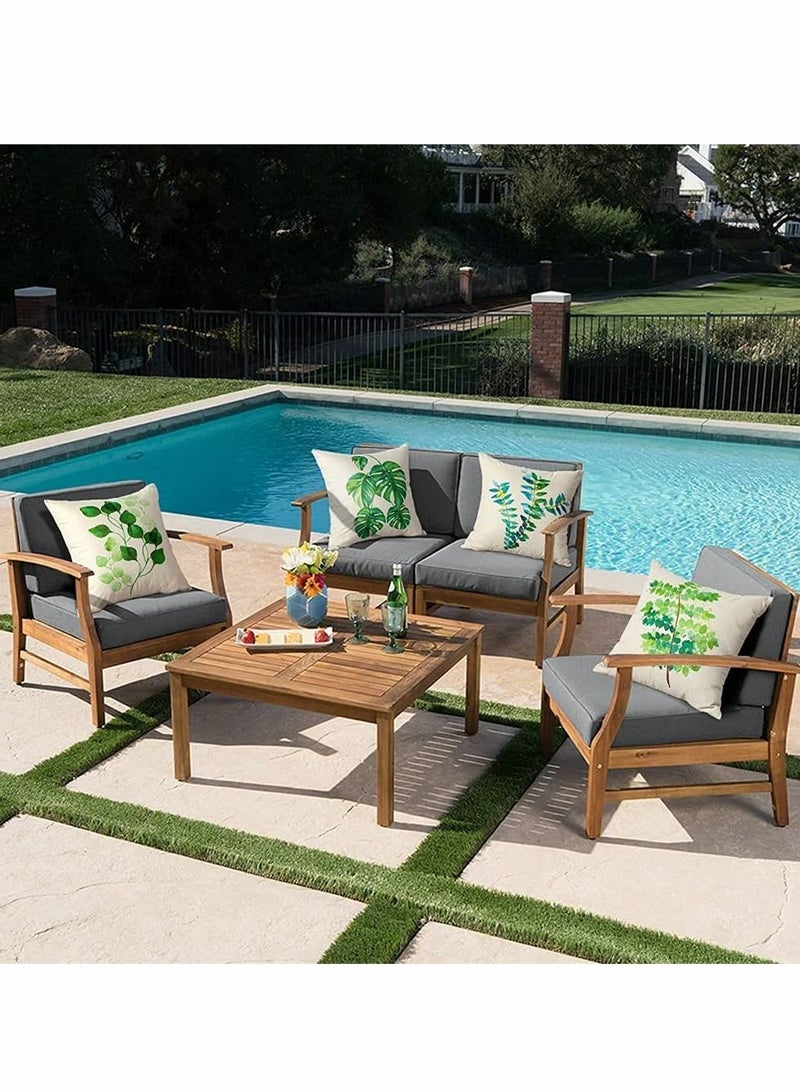 Tropical Plant Theme Pillowcase, 18 x 18 Inches, Green Leaves Pattern Waterproof Cushion Covers, Perfect to Outdoor Patio Garden Living Room Sofa Farmhouse Decor (Set of 4)