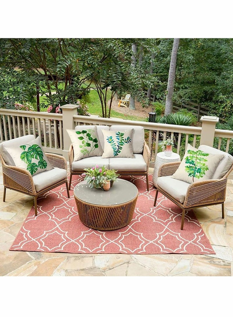 Tropical Plant Theme Pillowcase, 18 x 18 Inches, Green Leaves Pattern Waterproof Cushion Covers, Perfect to Outdoor Patio Garden Living Room Sofa Farmhouse Decor (Set of 4)