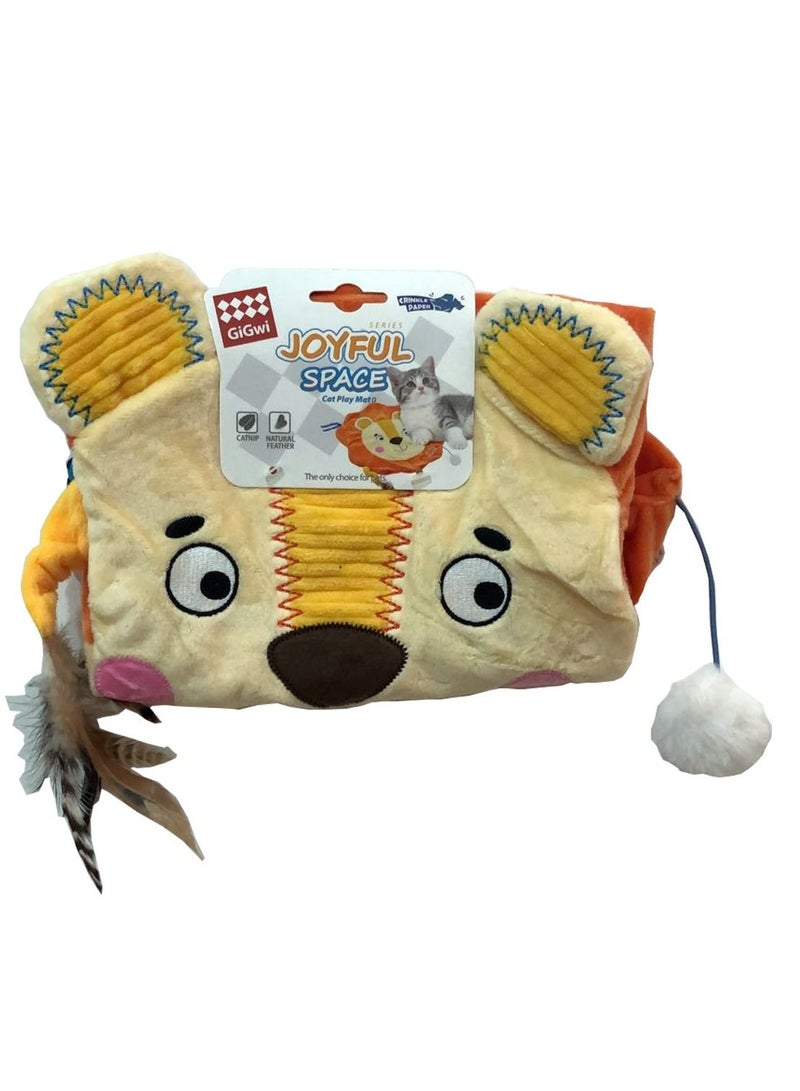 Cat Play Mat Lion with Crinkle Paper & Catnip Bag Multicolor