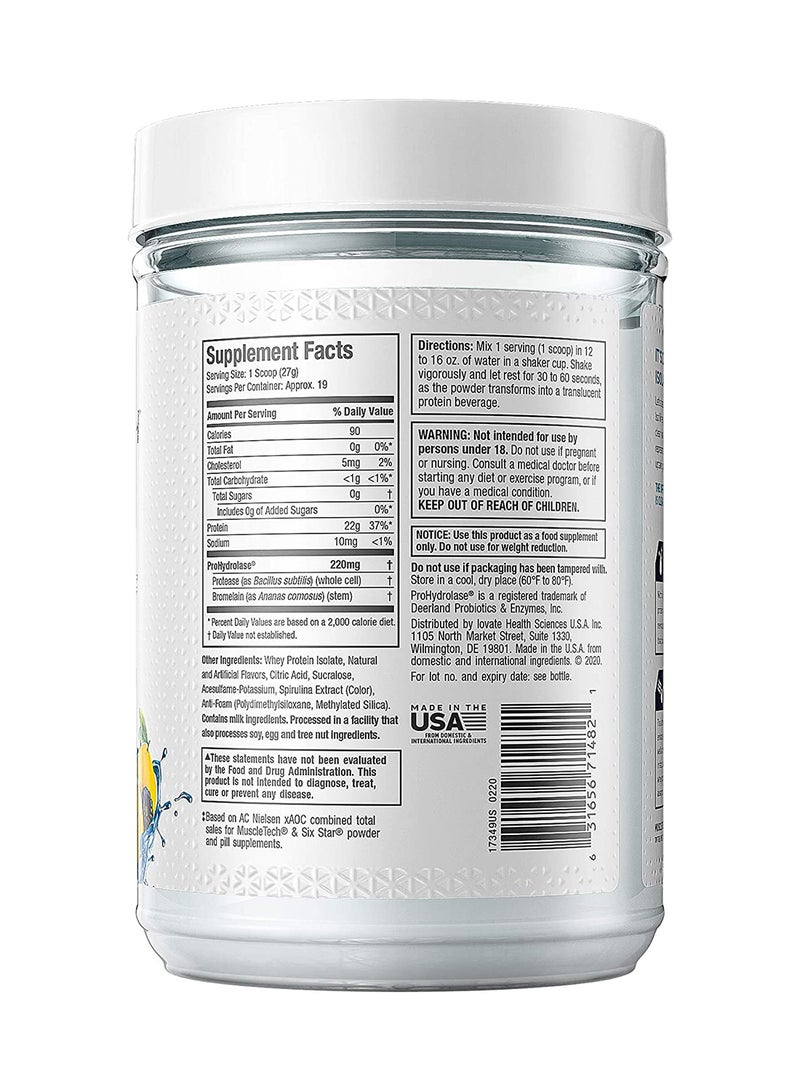 ISO Whey Clear | Ultra-Pure Protein Isolate | 22g of Protein, 90 Calories | Lemon Berry Blizzard | 1.10Lb | 19 Servings