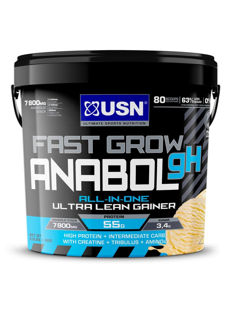 USN Fast Grow Anabol GH Vanilla All-in-one Protein Powder Shake (4kg): Workout-Boosting, Anabolic Protein Powder for Muscle Gain