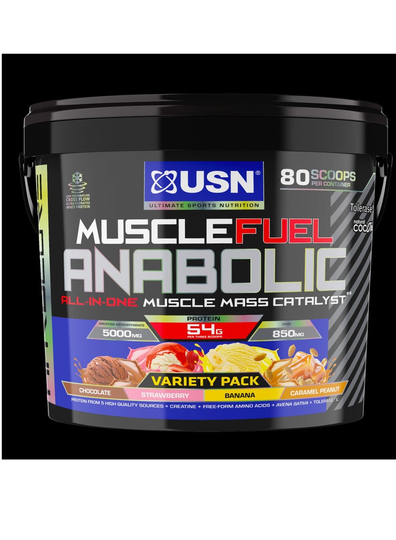 USN Muscle Fuel Anabolic Variety Pack All-in-one Protein Powder Shake (4 kg): Workout-Boosting, Anabolic Protein Powder for Muscle Gain