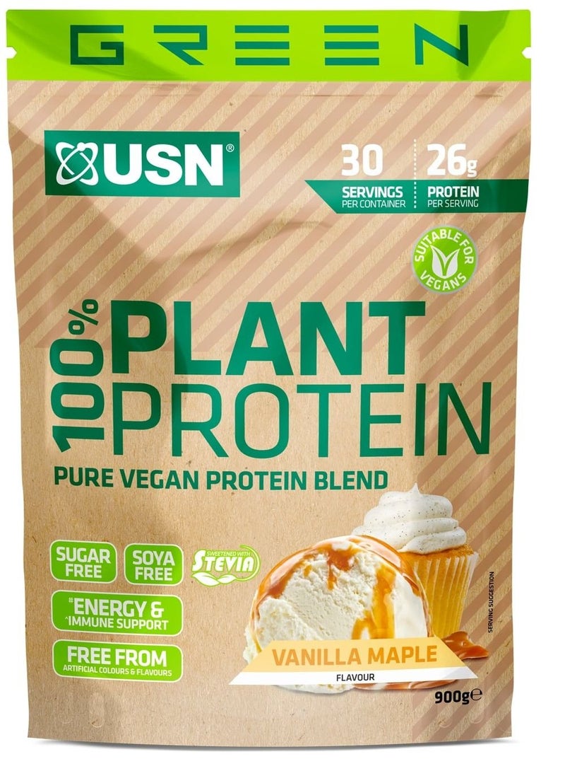 USN 100 Percent Plant Protein Pure Vegan Protein Blend Vanilla Maple 900g