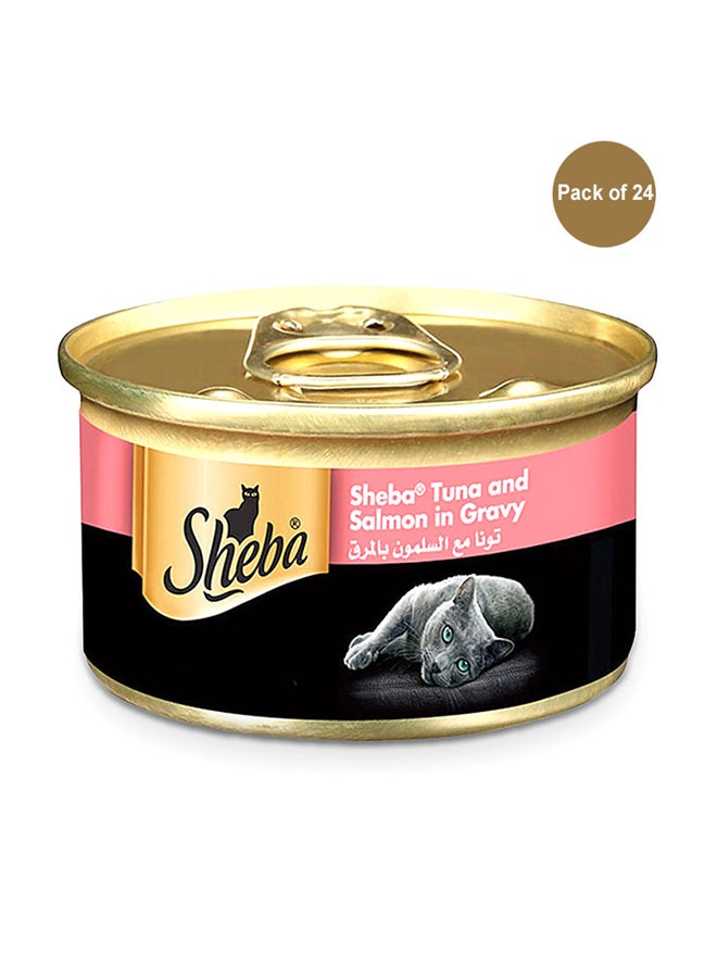 Flaked Tuna Topped With Salmon Wet Cat Food Can 85g Pack of 24