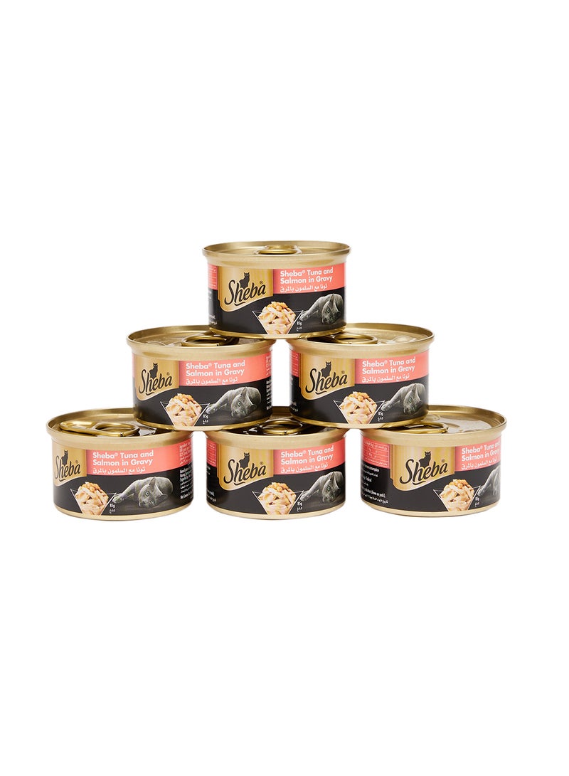 Tuna and Salmon in Gravy Wet Cat Food Can 85g Pack of 24