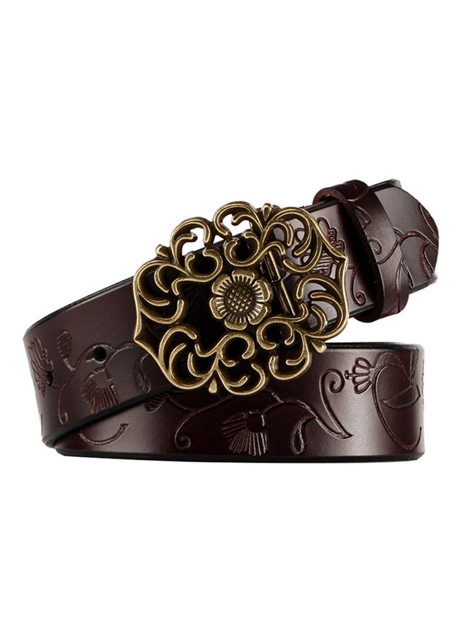 Vintage Carved Flower Strap Belt Dark Brown