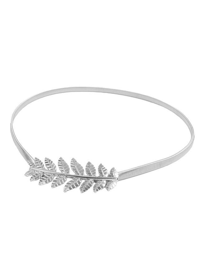 Skinny Elastic Belt Leaf Design Clasp Silver