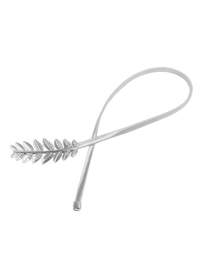 Skinny Elastic Belt Leaf Design Clasp Silver