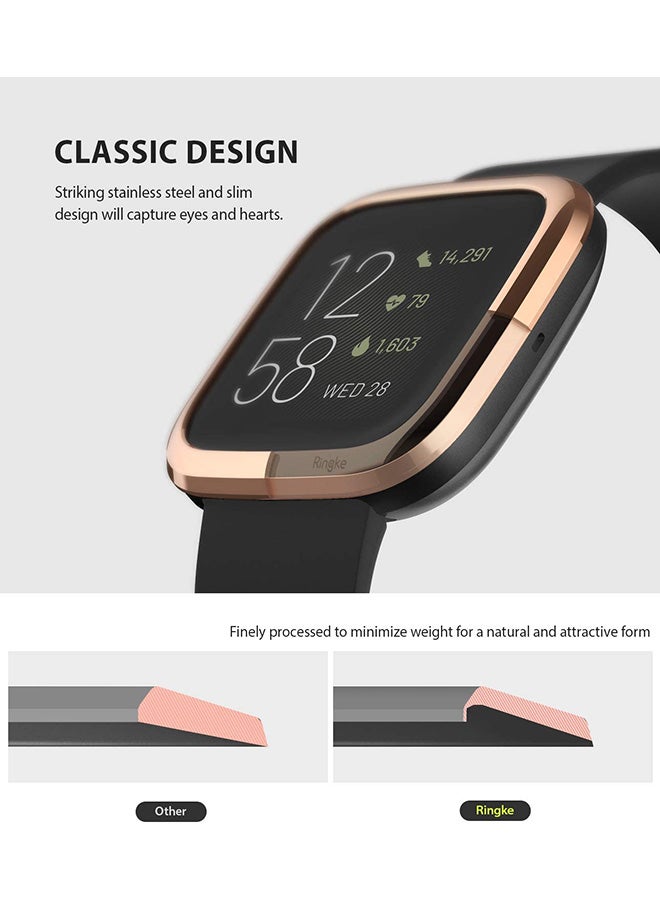 Bezel Styling Stainless Steel Metal Frame Protector Cover For Fitbit Versa 2 Rose Gold