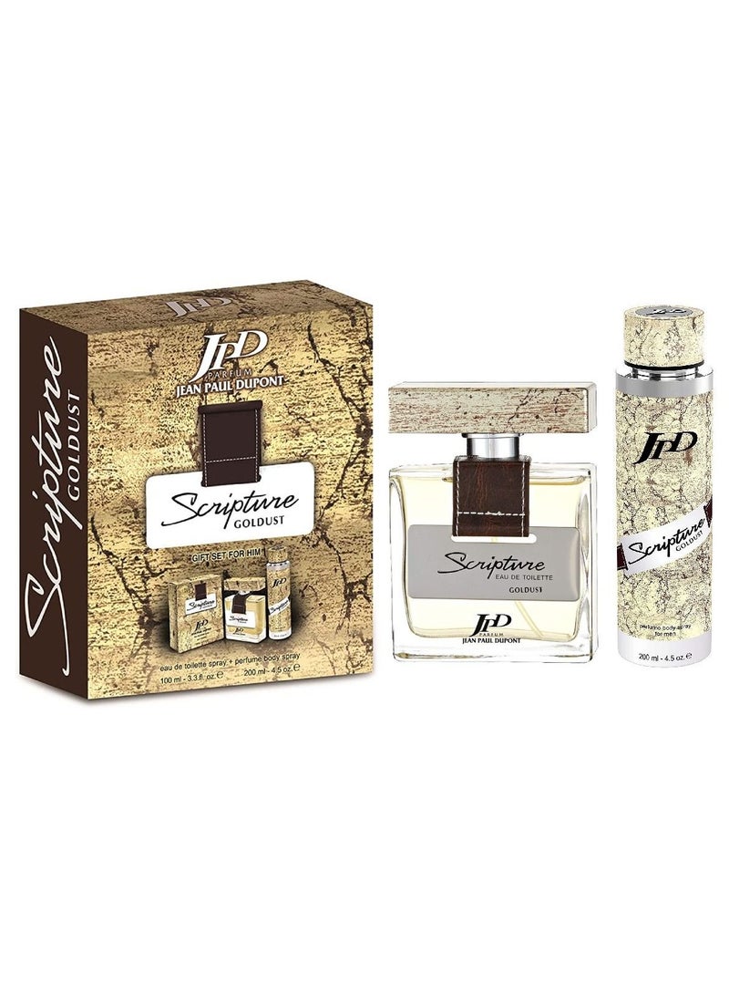 JPD Parfum Jean Paul Dupont Scripture Goldust Gift Set for Men (Eau de Toilette Spray 100ml + Body Spray 200ml) Long Lasting Perfume Gift for Him