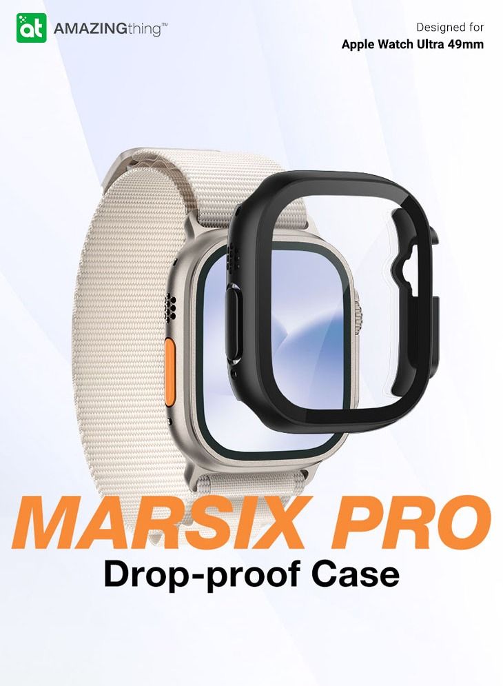 Marsix Pro for Apple Watch Ultra 49mm Case Cover with Built in Tempered Glass Screen Protector - Black