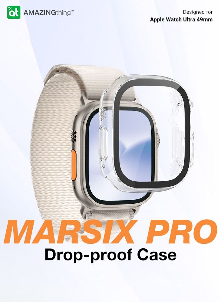 Marsix Pro for Apple Watch Ultra 49mm Case Cover with Built in Tempered Glass Screen Protector - Transparent