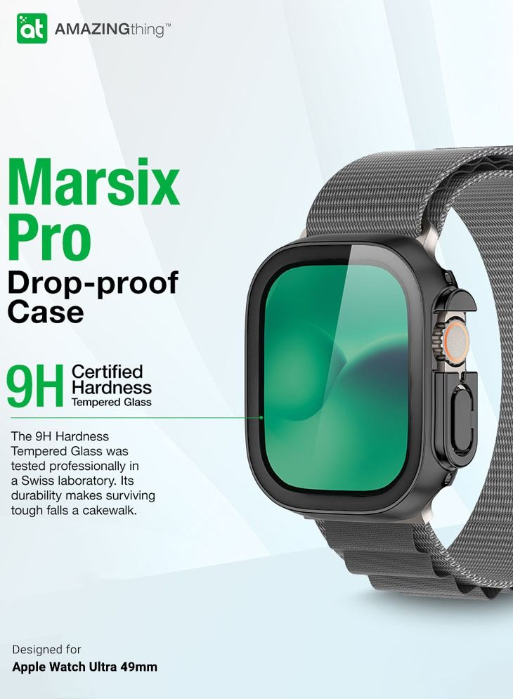 Marsix Pro for Apple Watch Ultra 49mm Case Cover with Built in Tempered Glass Screen Protector - Space Gray