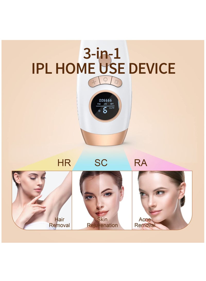 IPL Hair Removal for Women and Men, Laser Permanent 3-In-1 Face Leg Arm Back Whole Body Hair Remover, 999,900 Flashes FDA Cleared Home Use Device