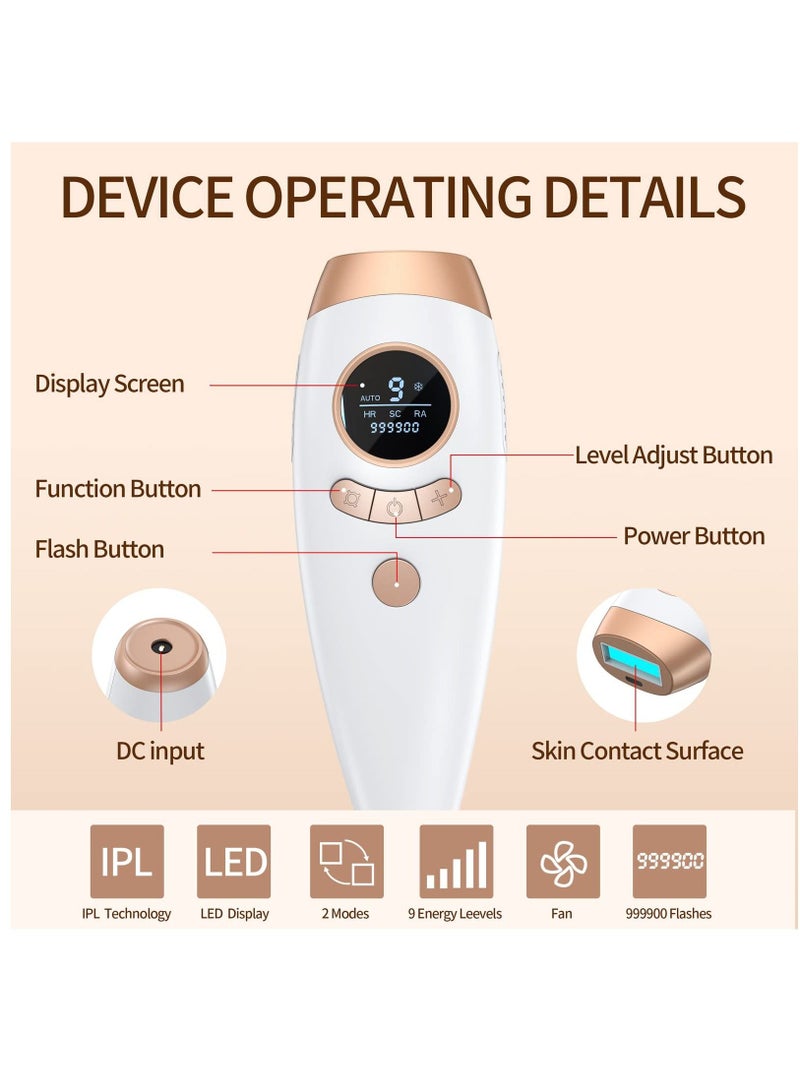 IPL Hair Removal for Women and Men, Laser Permanent 3-In-1 Face Leg Arm Back Whole Body Hair Remover, 999,900 Flashes FDA Cleared Home Use Device