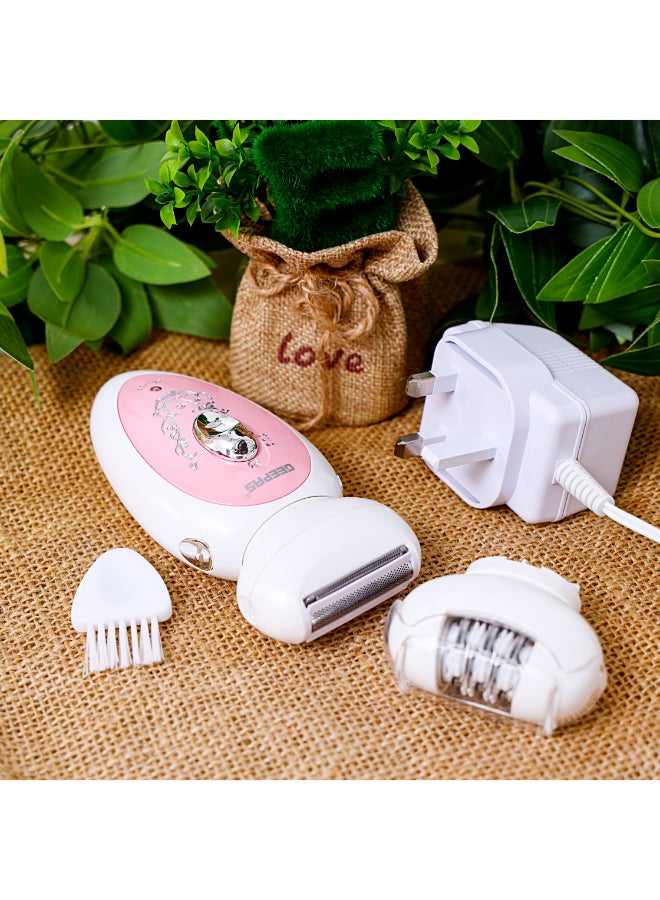 2-in-1 Rechargeable Ladies Epilator Set 2 Speed Settings, 2 Attachments, Smart Light For Clear Viewing, Removes Finest Of Hair From The Roots Sharp Blades White/Pink
